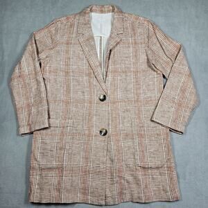 J. Jill Harper Oversized Blazer Jacket Women M Rust Red Tartan Plaid Linen Blend